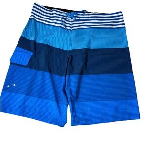 Men's OP Ocean Pacific Size 36 Navy, Cornflower and Light Blue Swim Trunks